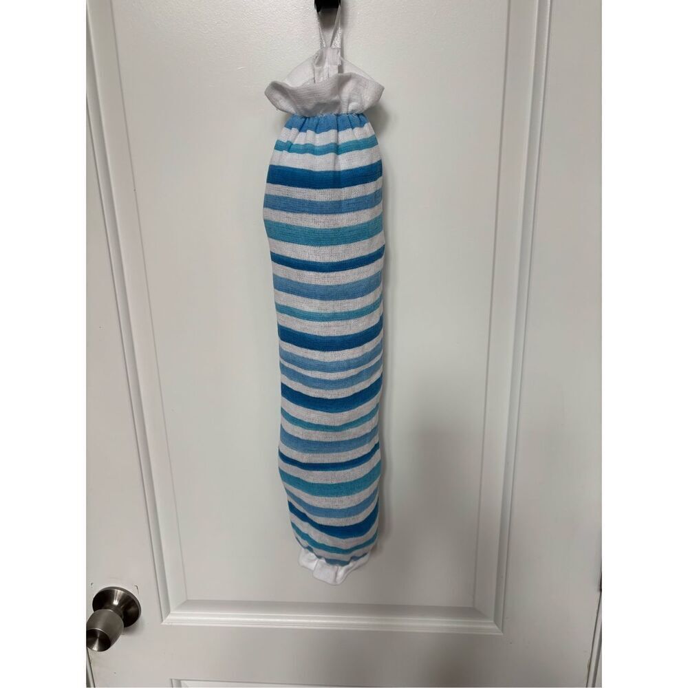 Handmade Plastic Bag Holder-Light blue/dark blue/ stripes